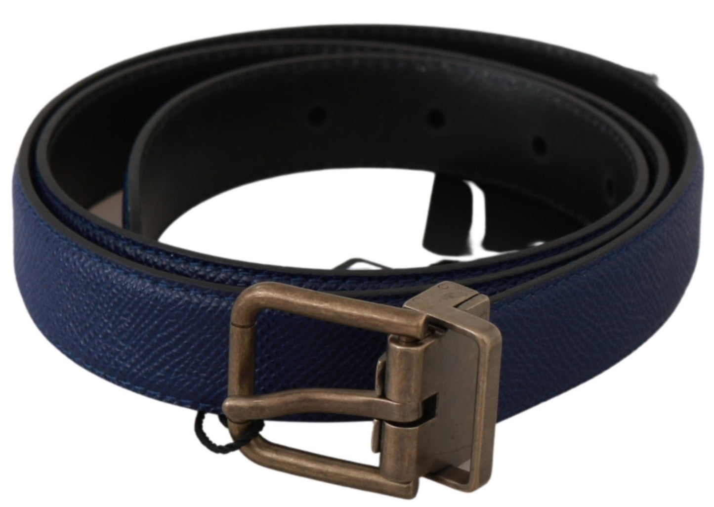 Dolce & Gabanna Blue Gold Brushed Buckle Leather Belt
