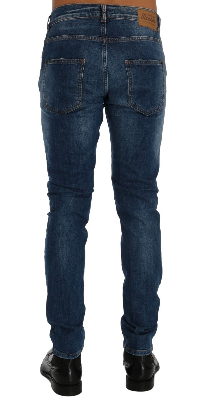 FRANKIE MORELLO  Blue Wash Torn Dundee Slim Fit Jeans