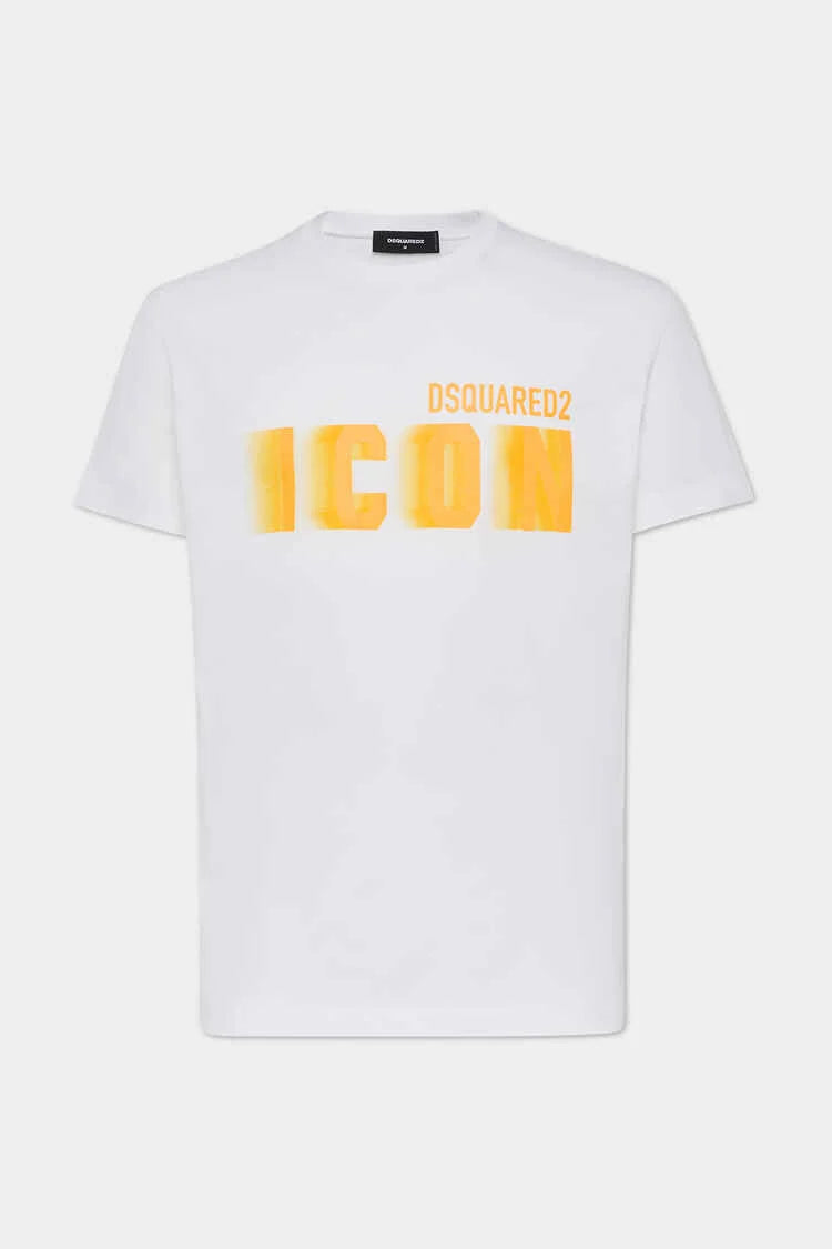 Dsquared2 Icon Blur Cool Yellow Logo Cotton T-Shirt In White