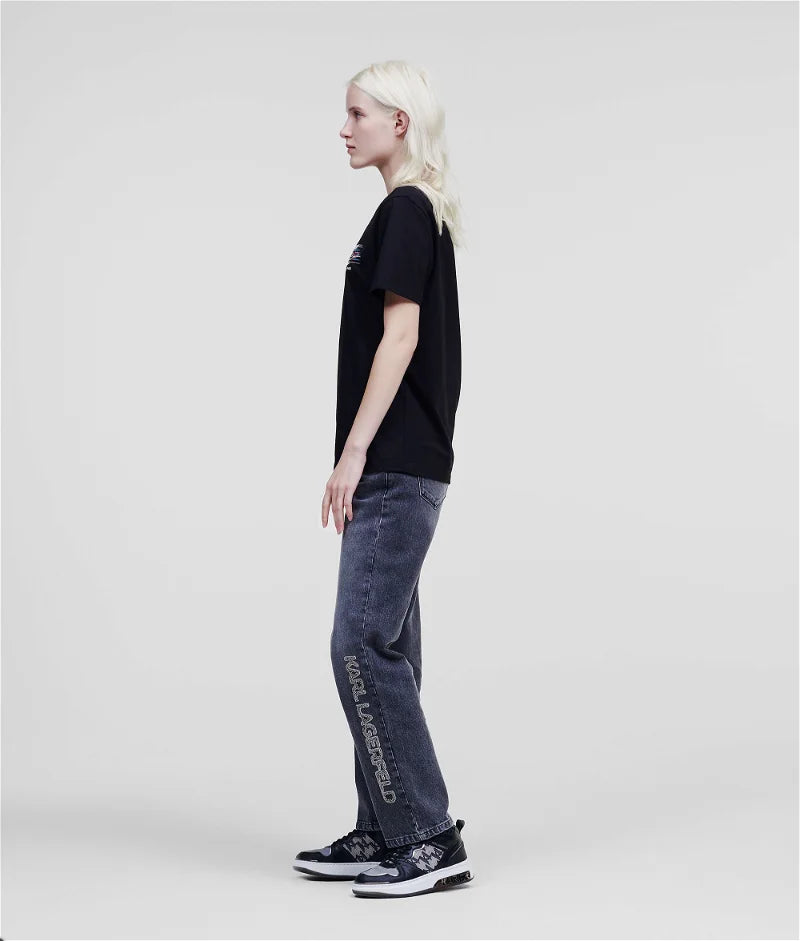 Karl Lagerfeld logo-Mixed print cotton T-shirt