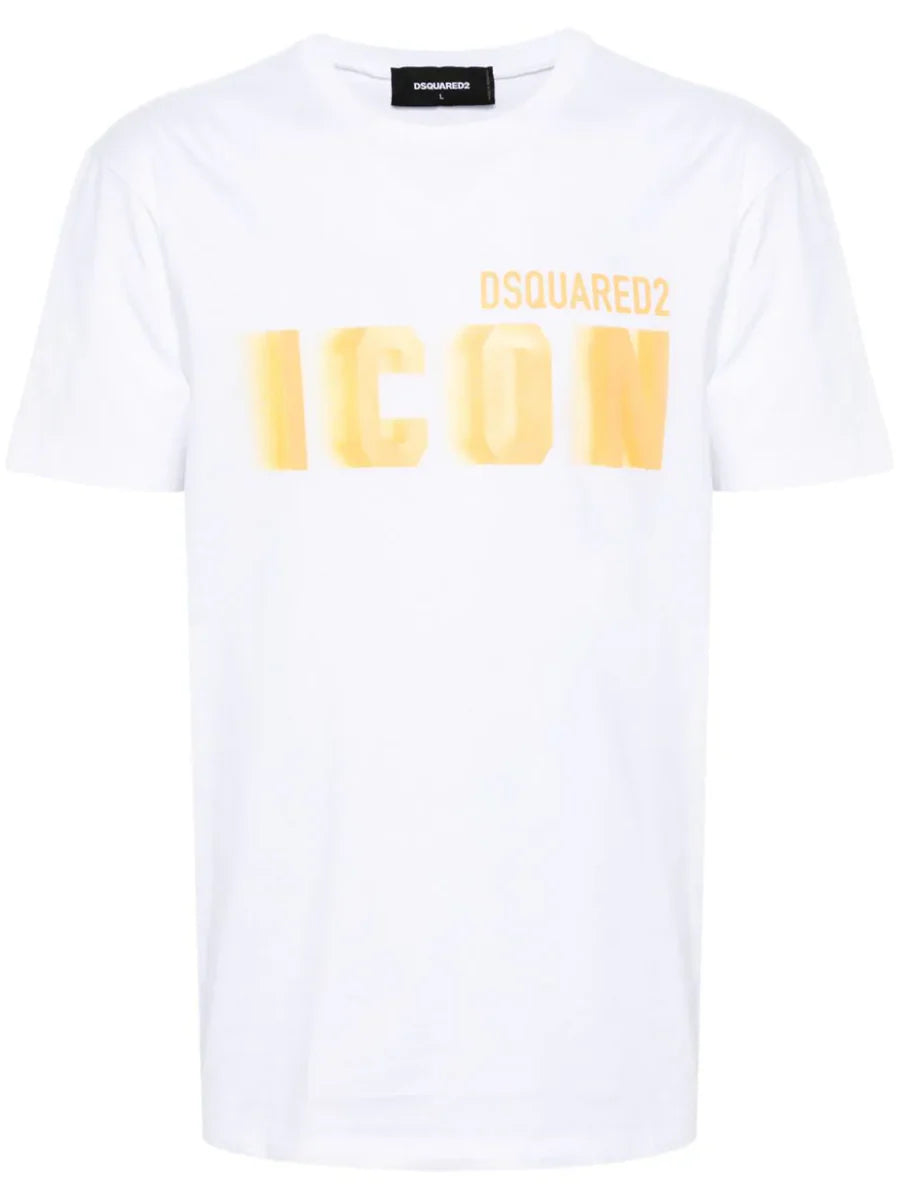 Dsquared2 Icon Blur Cool Yellow Logo Cotton T-Shirt In White