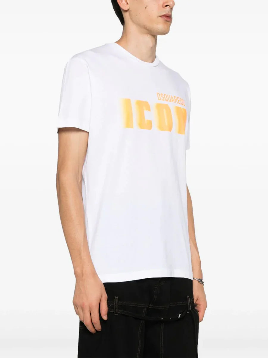 Dsquared2 Icon Blur Cool Yellow Logo Cotton T-Shirt In White