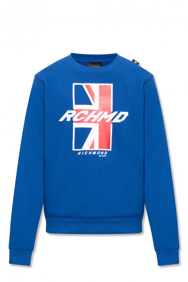 JOHN RICHMOND Sportswear Fit Crew Neck Brand Logo Long Sleeve Sweatshirt, Blue
