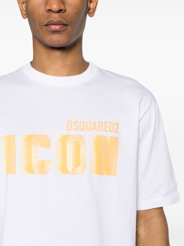 Dsquared2 Icon Blur Cool Yellow Logo Cotton T-Shirt In White