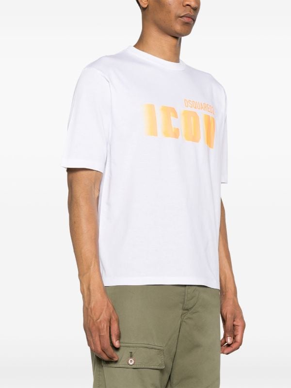 Dsquared2 Icon Blur Cool Yellow Logo Cotton T-Shirt In White