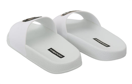 DOLCE & GABBANA
  White Leather #dgfamily Slides Shoes Sandals