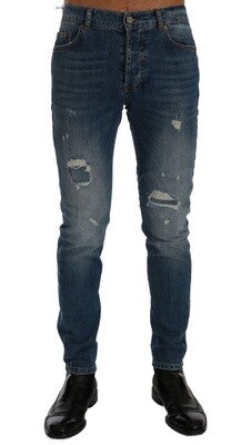 FRANKIE MORELLO Blue Wash Torn Dunfermile Slim Fit Jeans