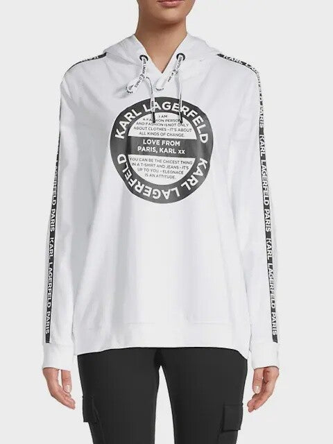 Karl Lagerfeld Paris White Logo Hoodie