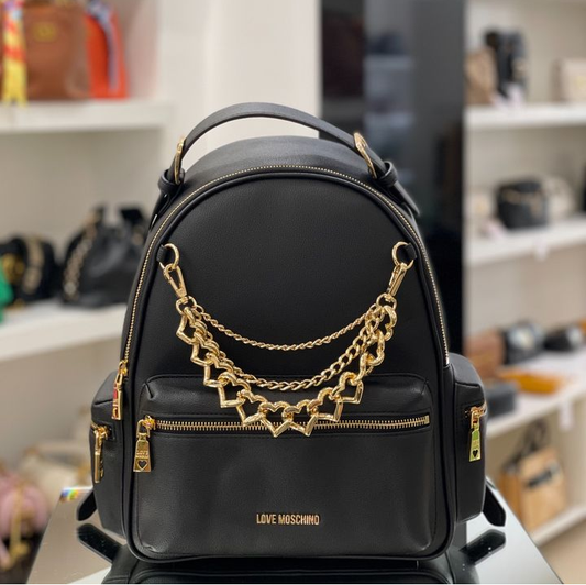 Love Moschino                   LOVE FAUX LEATHER BACKPACK WITH MULTIPOCKETS AND DECORATIVE GOLDEN CHAINS