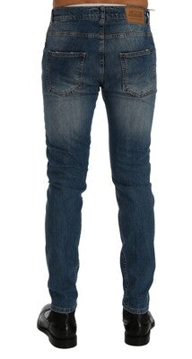 FRANKIE MORELLO Blue Wash Torn Dunfermile Slim Fit Jeans