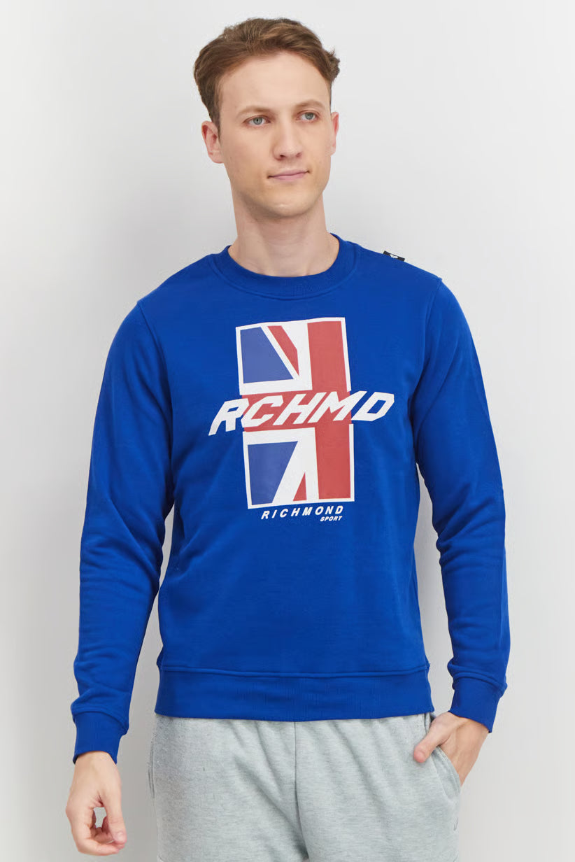 JOHN RICHMOND Sportswear Fit Crew Neck Brand Logo Long Sleeve Sweatshirt, Blue