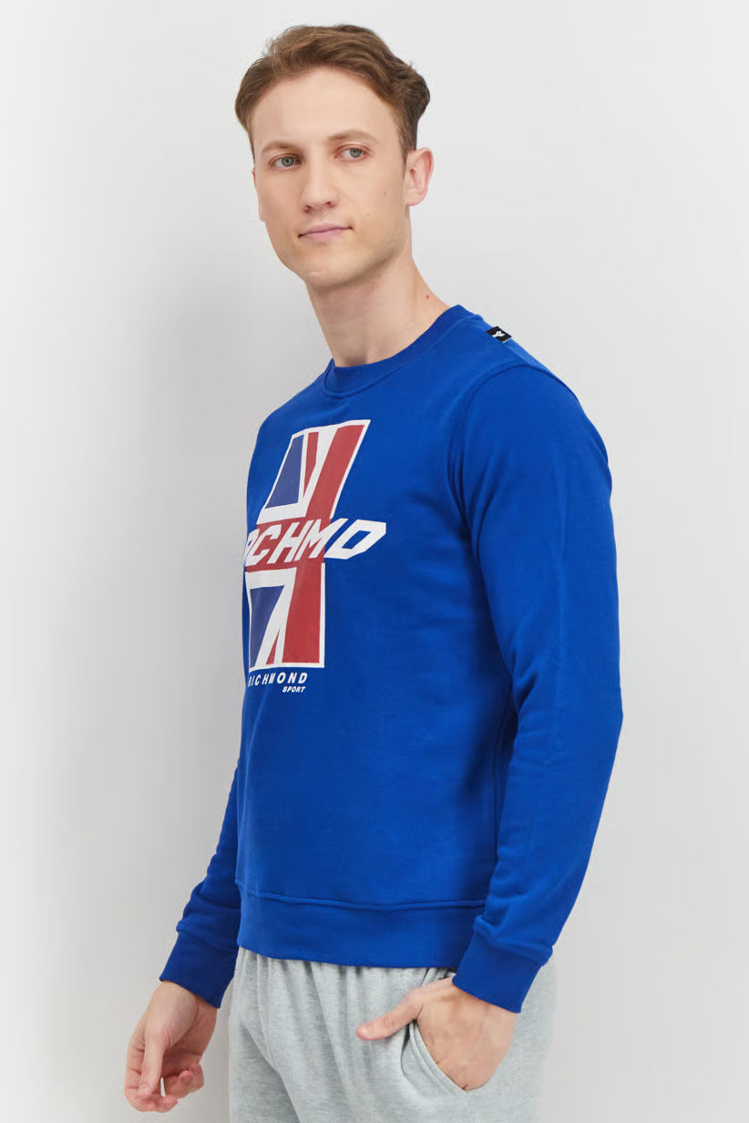 JOHN RICHMOND Sportswear Fit Crew Neck Brand Logo Long Sleeve Sweatshirt, Blue
