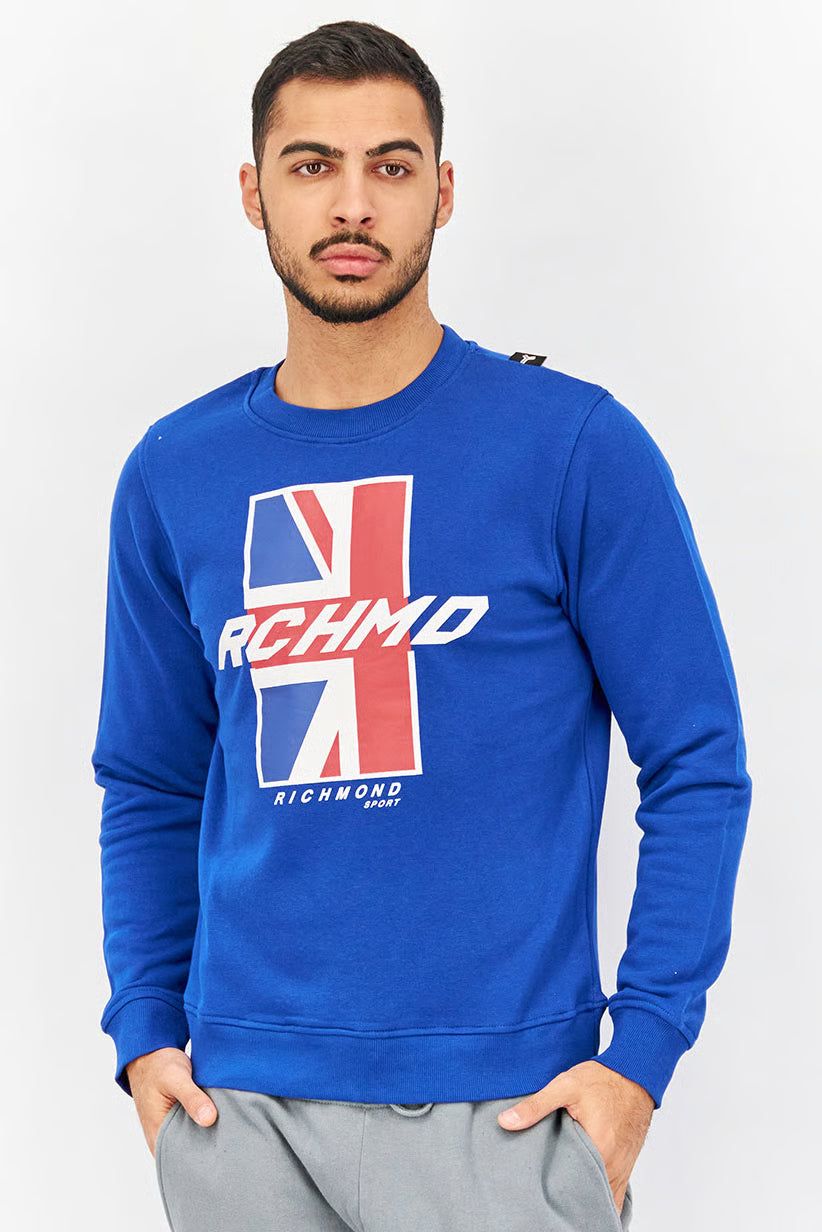 JOHN RICHMOND Sportswear Fit Crew Neck Brand Logo Long Sleeve Sweatshirt, Blue