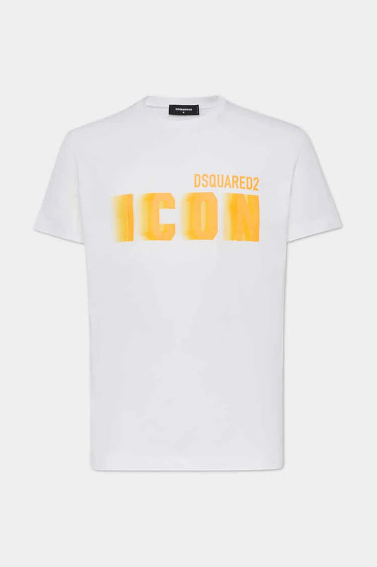 Dsquared2 Icon Blur Cool Yellow Logo Cotton T-Shirt In White