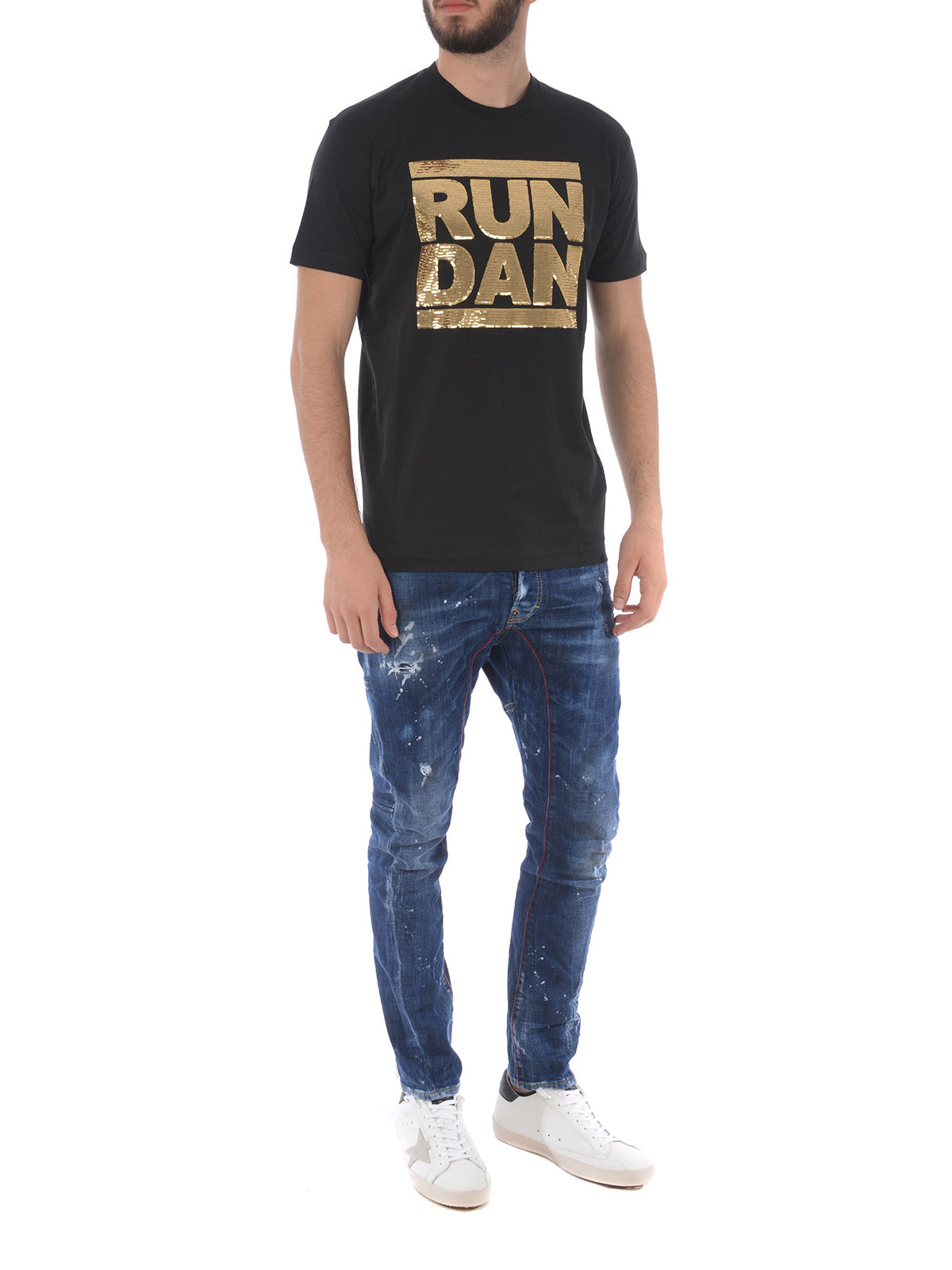 DSQUARED2 Gold-tone sequined Run Dan logo T-shirt