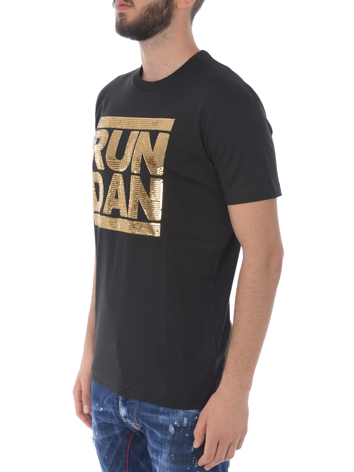 DSQUARED2 Gold-tone sequined Run Dan logo T-shirt