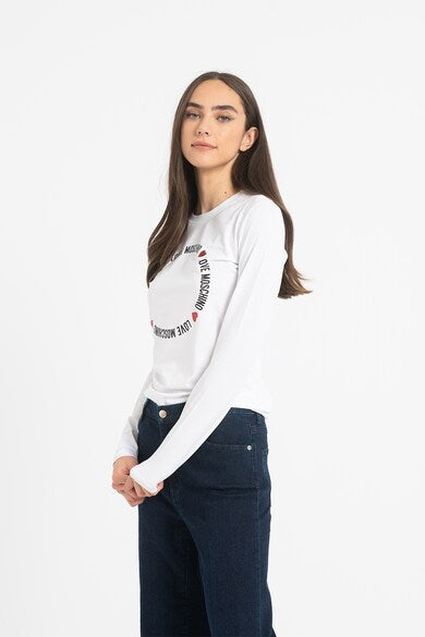 White Stretch Cotton Long Sleeve Round Neck