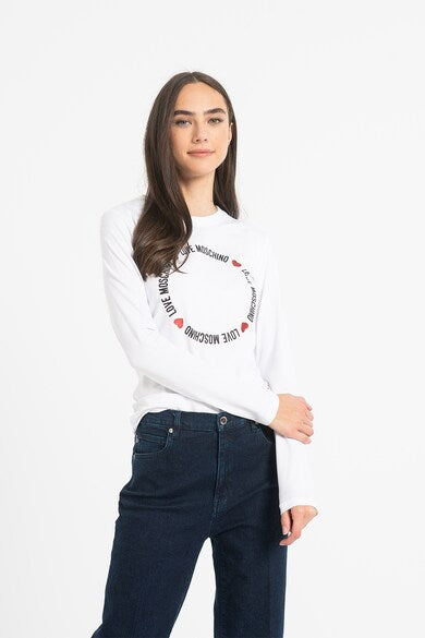 White Stretch Cotton Long Sleeve Round Neck